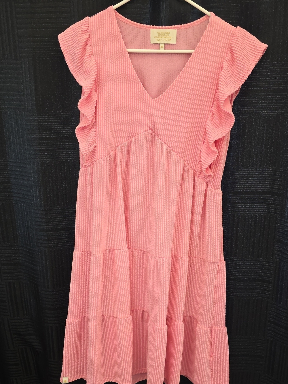Simply Southern Women's Pink Ruffle Sleeve V-Neck Tiered Dress